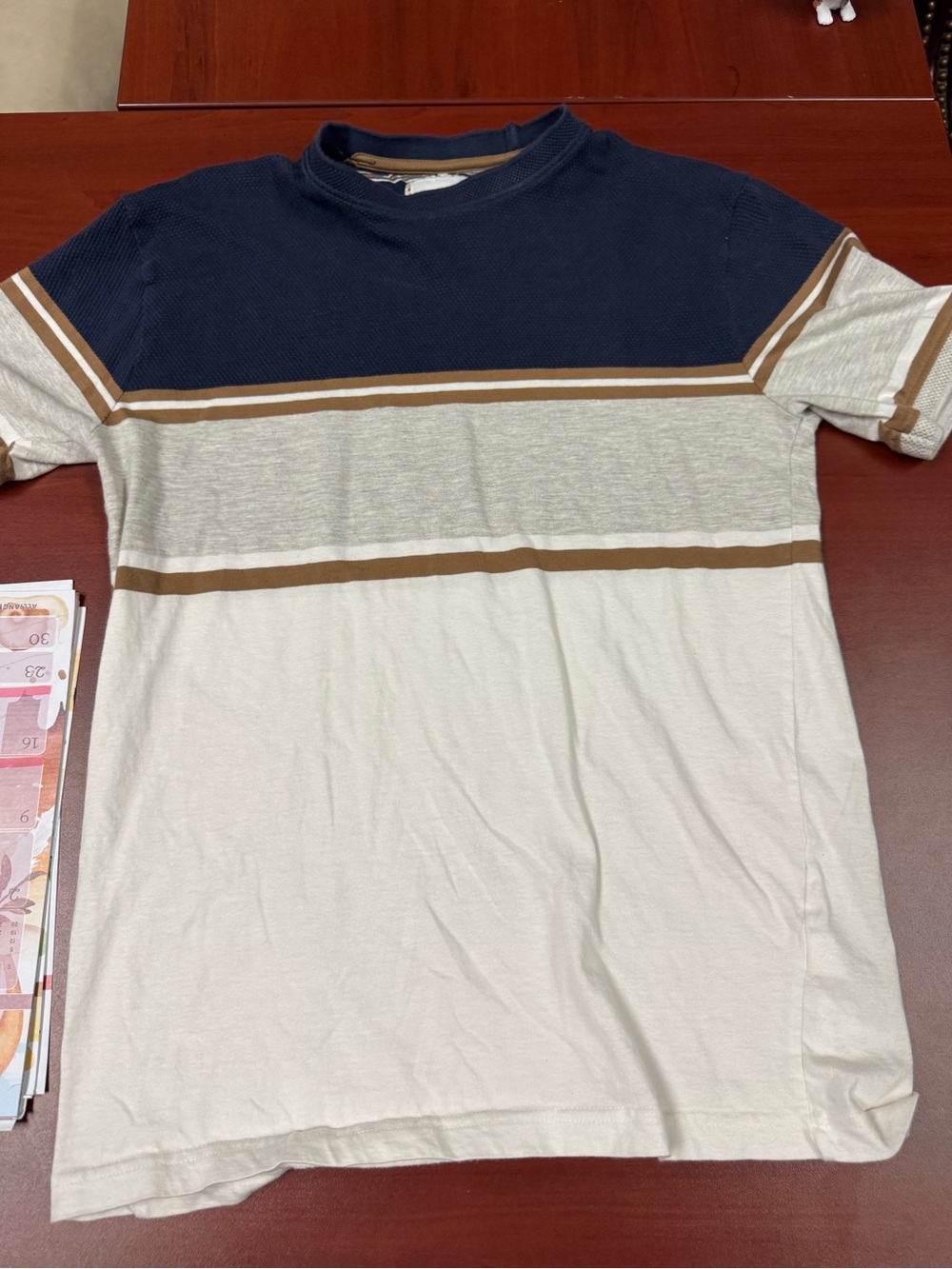 Men's Colorblock Crewneck Polo in Navy, Gray & Brown